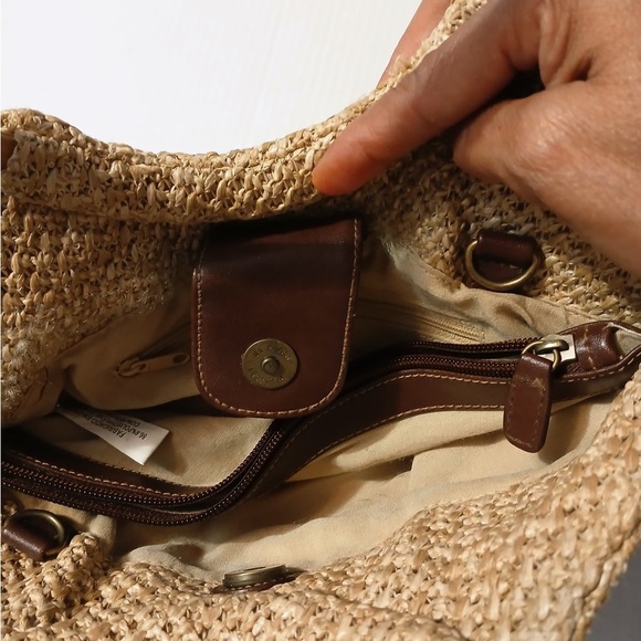 Rosetti Tan Woven Tote with Bamboo Handles - Picture 8 of 11